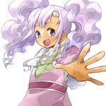  1girl blue_eyes dark_skin dress frills long_hair meredy open_mouth purple_hair tales_of_(series) tales_of_eternia twintails 