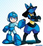  3_fingers 5_fingers blue_eyes capcom digitigrade lucario machine mega_man_(character) mega_man_(series) nintendo pok&eacute;mon red_eyes robot spikes video_games waniramirez 