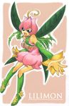  1girl bandai bare_legs boots breasts digimon don_(748826) fairy fairy_wings female flower legs lillymon looking_at_viewer solo traditional_media wings 