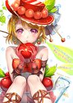  2016 ao+beni bare_shoulders character_name cherry dated earrings english food fruit hair_ornament hairclip happy_birthday hat jewelry koizumi_hanayo love_live! love_live!_school_idol_festival love_live!_school_idol_project orange_hair purple_eyes short_hair solo 