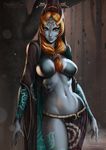  abs blue_skin breasts breasts_apart dandon_fuga front_ponytail large_breasts long_hair looking_at_viewer md5_mismatch midna midna_(true) navel no_panties orange_hair pelvic_curtain pointy_ears red_eyes smile solo spoilers the_legend_of_zelda the_legend_of_zelda:_twilight_princess 