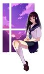  black_eyes chitanda_eru hyouka long_hair purple_eyes riku_(lingsky) sitting smile socks solo window 