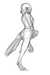  2016 ambiguous_gender anthro avian bird feathers greyscale looking_at_viewer monochrome nude side_view simple_background sketch solo tail_feathers talons tuke white_background 