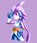  2016 anthro breasts clothed clothing dragon female freedom_planet freedom_planet_2 gloves goshaag grin hair looking_at_viewer purple_background purple_eyes purple_hair sash_lilac simple_background solo video_games 