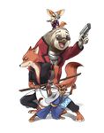  :d alternate_costume animal arms_up bandage_over_one_eye bandages bei_ju_luoxuan_wan black_eyes bomb closed_mouth cosplay disney dual_wielding duke_weaselton fangs fennec_fox fighting_stance finnick_(zootopia) flash_(zootopia) fox furry gintama green_eyes gun handgun haori holding holding_gun holding_pipe holding_weapon japanese_clothes katsura_kotarou katsura_kotarou_(cosplay) kimono kiseru legs_apart long_sleeves male_focus multiple_boys nick_wilde one_eye_covered open_mouth pipe profile ribbon_trim sakamoto_tatsuma sakamoto_tatsuma_(cosplay) sakata_gintoki sakata_gintoki_(cosplay) short_sleeves simple_background sloth_(animal) smile standing standing_on_head sunglasses sword takasugi_shinsuke takasugi_shinsuke_(cosplay) weapon weasel white_background wooden_sword zootopia 