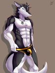  abs anthro biceps black_fur black_hair blue_eyes buldge clothing discordnight_(artist) fist fur hair invalid_tag male muscular sergal thong underwear white_fur 