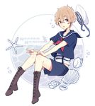  blonde_hair boots character_name free! full_body hat hazuki_nagisa male_focus red_eyes sailor sailor_hat saku_(sakus-xx) shorts solo 