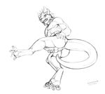  anus butt butt_grab claws cock_grab dragon erection feet fin frill greyscale hand_on_butt hi_res horn invalid_tag line_art looking_at_viewer lying male mask masturbation monochrome mura_(character) muscular needy pawpads paws penis presenting scalie scritt sketch solo 