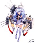  absurdres blue_eyes blue_hair blush breasts cannon cleavage detached_sleeves fingerless_gloves full_body gloves hand_on_own_chest highres kantai_collection large_breasts long_hair looking_at_viewer mecha_musume miniskirt original personification sailor_collar skirt solo tandohark thighhighs two_side_up uss_north_carolina_(bb-55) zettai_ryouiki 