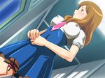  1girl blush breasts brown_eyes brown_hair discreet_vibrator dutch_angle egg_vibrator embarrassed erect_nipples highres indoors kise_chiharu large_breasts legs long_hair looking_away milf necktie parted_lips precure school_uniform short_sleeves skirt smile_precure! solo standing thighs vibrator vibrator_under_clothes 