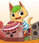  animal_crossing black_eyes cat character_request doubutsu_no_mori furry haniwa_(statue) leaf open_mouth tangy_(animal_crossing) 