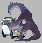  blue_penis car cum dragon dragons_having_sex_with_cars erection green_eyes looking_at_viewer male nude open_mouth penis rear_view reptile scalie simple_background tongue vehicle 