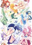  animal_ears ass bad_id bad_pixiv_id blonde_hair blue_eyes blue_hair blush braid brown_hair bunny_ears cat_ears cat_tail colorful dog_ears dog_tail fox_ears fox_tail glasses green_hair hair_over_one_eye highres looking_back multiple_girls navel original panties pink_hair purple_hair raccoon_ears raccoon_tail rainbow_order red_eyes sayori striped striped_legwear striped_panties tail thighhighs tileable twintails underwear 