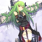  bangs bound c.c. code_geass cross detached_sleeves green_hair long_hair solo thighhighs tied_up uni yellow_eyes 