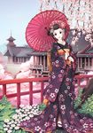  bad_id bad_pixiv_id cherry_blossoms flower geta hair_ornament japanese_clothes kimono nardack nihongami oriental_umbrella original parasol solo umbrella 
