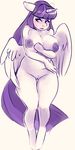  2016 anthro anthrofied areola big_breasts blush breasts embarrassed equine feathered_wings feathers female friendship_is_magic hair horn lizombie long_hair mammal monochrome my_little_pony nipples nude pussy slightly_chubby solo spread_wings standing thick_thighs twilight_sparkle_(mlp) voluptuous wide_hips winged_unicorn wings 