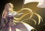  armor armored_dress bare_shoulders blonde_hair blue_eyes breasts dress fate/apocrypha fate/grand_order fate_(series) flag gauntlets headpiece jeanne_d'arc_(fate) jeanne_d'arc_(fate)_(all) large_breasts long_hair looking_at_viewer nanaya_(daaijianglin) smile solo thighhighs 