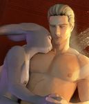  2016 albert_wesker anthro areola blonde_hair breasts brown_background capcom crossover disney duo eyes_closed female grey_nipples hair hand_holding hattonslayden hi_res human interspecies judy_hopps lagomorph male male/female mammal nipples nude pink_nose rabbit resident_evil simple_background size_difference smile video_games zootopia 
