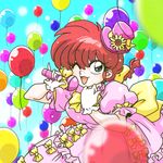  1girl balloon braid dress genderswap hat microphone ranma-chan ranma_1/2 red_hair saotome_ranma single_braid solo wantan-orz wantan_orz wink 