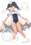  bad_id bad_pixiv_id black_hair highres leg_garter maid maid_headdress maid_swimsuit one-piece_swimsuit original sakurai_unan school_swimsuit short_hair solo swimsuit twintails 