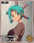  1girl breasts card_(medium) female green_eyes green_hair hunter_x_hunter menchi_(hunter_x_hunter) smile 