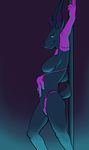  2015 antelope anthro arm_warmers blue_eyes breasts clothed clothing dancing female gazelle hand_on_stomach horn looking_at_viewer mammal nipples pole pole_dancing side_boob side_view skimpy skunkjunkie solo stripper 