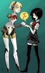  aegis_(persona) android another black_hair crossover drawfag highres misaki_mei multiple_girls open_mouth persona persona_3 robot_joints school_uniform short_hair skirt 