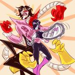  blush chainsaw clothed clothing digital_media_(artwork) hair humanoid long_hair machine male mettafell mettaton monster multi_arm multi_eye multi_limb not_furry open_mouth robot sharp_teeth teeth tools underfell undertale video_games 