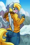  2016 anthro anthrofied blonde_hair blush butt clothing derp_eyes derpy_hooves_(mlp) equine female friendship_is_magic hair mammal my_little_pony pegasus snow solo wings yellow_eyes zwitterkitsune 