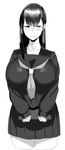  blush breasts glasses greyscale huge_breasts long_hair monochrome morisoba_(silent_hill) school_uniform solo uniform 