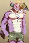  2016 abs anthro athletic biceps big_muscles camo clothed clothing dog_tags fangs glowing hi_res horn jewelry looking_at_viewer male markings muscular muscular_male necklace nidoking nintendo pants pecs pok&eacute;mon purple_scales purple_skin scales scalie shorts solo standing tattoo teeth topless video_games viruleince white_skin 