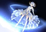  absurdres aoi_kao_(lsz7106) blue_eyes breasts date_a_live dress elbow_gloves frilled_dress frills gloves highres short_hair silver_hair small_breasts solo tobiichi_origami white_dress white_gloves 