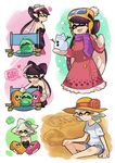  2girls ? aori_(splatoon) beach black_hair brown_eyes casual chair closed_eyes coat denim denim_shorts detached_collar drawing earrings english fangs flower food food_on_head goggles goggles_on_head grey_hair hat hat_flower heart holding hotaru_(splatoon) jewelry long_hair looking_at_another looking_at_viewer mask meme mittens mole mole_under_eye multiple_girls object_on_head open_mouth pantyhose pointy_ears purple_legwear scarf shirt short_hair short_jumpsuit shorts sitting sleeping smile snowman splatoon_(series) splatoon_1 spoken_question_mark squid standing stuffed_animal stuffed_toy sun_hat t-shirt tentacle_hair white_shirt winter_clothes wong_ying_chee 