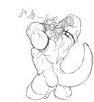  butt dragon dubudubudubudub male monochrome muscular nude pecs pose reptile scalie simple_background solo white_background 