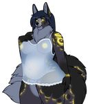  2016 5_fingers alpha_channel anthro big_breasts bioluminesce black_fur black_hair breasts canine clothing female fur grey_fur hair hand_on_breast hand_on_thigh lingerie long_hair looking_at_viewer mammal multi_tail navel nipples open_mouth overweight porin sheer_clothing slightly_chubby solo standing thick_thighs translucent transparent_clothing tuft umbra_astella underwear voluptuous wide_hips yellow_eyes yellow_nipples 