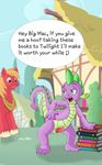  animal_genitalia balls bedroom_eyes big_macintosh_(mlp) book dialogue dragon earth_pony english_text equine friendship_is_magic half-closed_eyes horse kithawking knot looking_back male male/male mammal multi_penis my_little_pony open_mouth penis pony presenting quadruped scalie seductive sheath spike_(mlp) standing text vein veiny_penis 