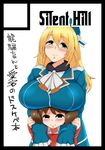  atago_(kantai_collection) blonde_hair breast_envy breast_rest breasts breasts_on_head huge_breasts kantai_collection morisoba_(silent_hill) multiple_girls ryuujou_(kantai_collection) translated twintails 