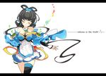  bare_shoulders black_hair butterfly_hair_ornament closed_eyes hair_ornament hair_rings hair_tubes ideolo luo_tianyi simple_background smile solo thighhighs twintails vocaloid vocanese white_background 