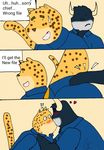  benjamin_clawhauser bovine buffalo cheetah chief_bogo clothing comic dialogue disney feline greykenny_wolfz_(artist) male male/male mammal musclers police slightly_chubby zootopia 