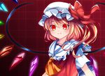  aru16 ascot blonde_hair bow flandre_scarlet frills hat hat_bow mob_cap red_eyes side_ponytail solo touhou wings 