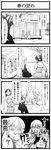  4koma comic greyscale hakurei_reimu highres kirisame_marisa lily_white monochrome multiple_girls no_hat no_headwear sitting sliding_doors soramimi_(seiga) touhou translated tree 