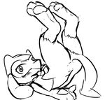  balls barefoot barely_visible_genitalia black_and_white blush canine dacad finger_to_mouth legs_up looking_at_viewer male mammal monochrome nintendo pawpads pok&eacute;mon riolu shoulder_stand side_view sketch solo video_games 