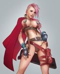  1girl adapted_costume alternate_hairstyle bangbez breasts cap cleavage final_fantasy final_fantasy_xiii lightning_farron pink_hair solo 