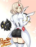  agawa_ryou ahoge ass blonde_hair brown_eyes elbow_gloves elsword eve_(elsword) gloves looking_at_viewer moby_(elsword) remy_(elsword) short_hair smile solo thighhighs thighs white_gloves white_legwear 
