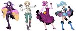  ass black_hair blonde_hair blue_hair breasts dress genzoman highres ibuki_(pokemon) mache_(pokemon) medium_breasts melissa_(pokemon) multiple_girls pants pink_hair poke_ball pokemon ponytail small_breasts viola_(pokemon) 