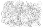  absurdres freyja_(p&amp;d) greyscale highres lineart monochrome official_art puzzle_&amp;_dragons solo 