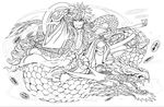  absurdres goemon_(p&amp;d) greyscale highres lineart male_focus monochrome official_art puzzle_&amp;_dragons solo youichi 