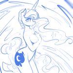  2016 anthro anthrofied breasts butt cutie_mark equine female friendship_is_magic glacierclear hair horn long_hair looking_at_viewer mammal monochrome my_little_pony nipples nude princess_luna_(mlp) solo unicorn 