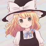  :o batta_(ijigen_debris) blonde_hair bow bowtie braid earrings hat hat_bow jewelry kirisame_marisa looking_at_viewer puffy_short_sleeves puffy_sleeves short_sleeves single_braid solo touhou white_bow witch_hat 