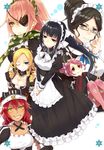  apron collar cz2128_delta entoma_vasilissa_zeta eyepatch glasses jing_hu lupusregina_beta maid maid_apron maid_headdress multiple_girls narberal_gamma overlord_(maruyama) scarf solution_epsilon yuri_alpha 